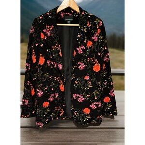 Cynthia Rowley Womens M Blazer Jacket Black Red Pink Floral Open Front Lined
